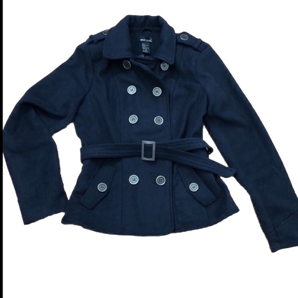navy wool blend double breasted pea coat size medium - Picture 1 of 10